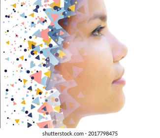 A Portrait Of A Woman With Bright Double Exposure Effect