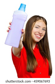 Portrait of a woman with cleaning liquid