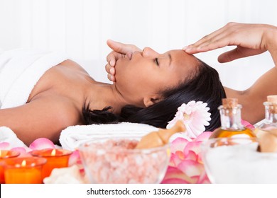 Portrait Of Woman Having A Massage In Spa