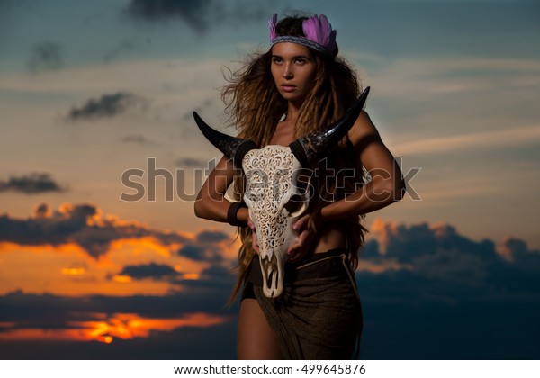 Portrait Woman Long Dreadlocks Hair Hold Stock Photo Edit