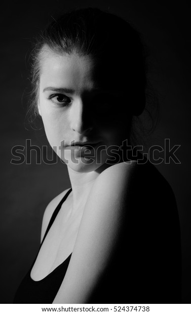 Portrait Woman Low Key Lighting Floor Stock Photo Shutterstock