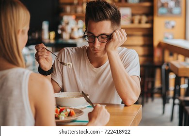 Portrait of woman with no appetite. He has tired, bad mood and sleepy