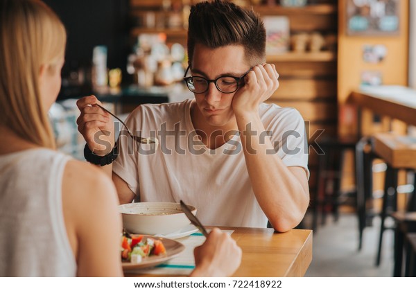 Portrait of woman with no appetite. He has tired,
bad mood and sleepy