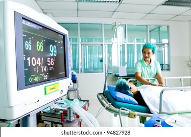 Portrait of woman patient receiving artificial ventilation in hospital