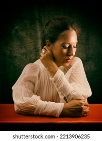 Portrait Of Woman With Pleated White Blouse VII