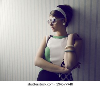 Portrait Of Woman With Retro Sunglasses. 1960 Style