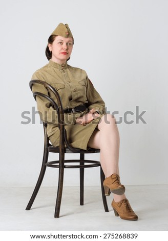 Portrait of woman in Russian military uniform of the Great Patriotic War.