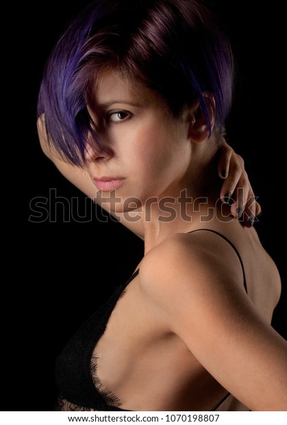 Portrait Woman Short Purple Hair Against Stock Photo Edit Now