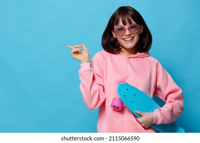 portrait woman teenager skateboard emotions youth style isolated background - Powered by Shutterstock