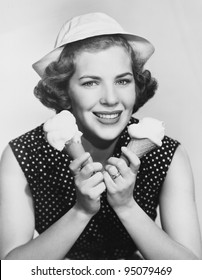 Portrait Of Woman With Two Ice Cream Cones