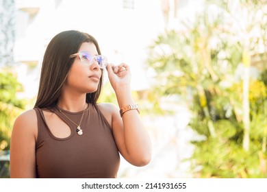 Portrait Of A Woman Wearing Eyeglasses, Eye Sight Problems Concept.