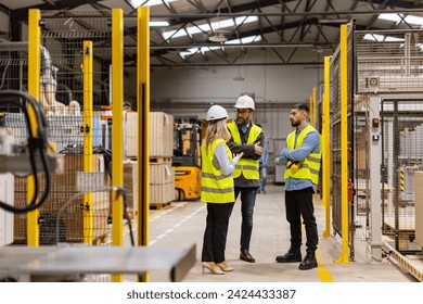 Portrait of workers taking break from work, talking with colleagues and resting. Having friendly conversation with manger.