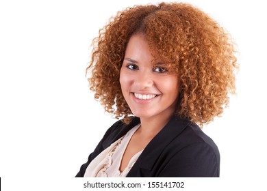 Portrait Of A Young African American Business Woman, Isolated On White Background - Black People