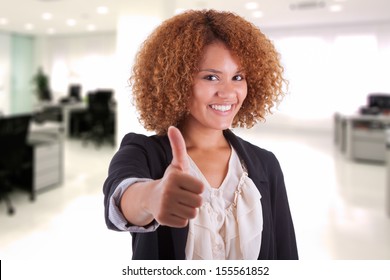 Portrait Of A Young African American Business Woman Thumbs Up, Isolated On White Background - Black People