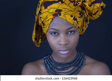 Portrait Of A Young African Woman In Traditional Dress. 