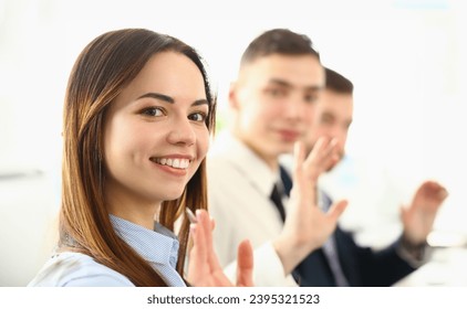 Portrait of young ambitious people at business conference. Team of business people on training concept - Shutterstock ID 2395321523