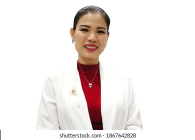 Portrait Young Asia Business, Executive, Medical Profession Woman. Confidence, Cheerful And Positive Smiling. White Background.