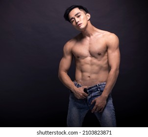 Portrait of young asian bodybuilder  man.