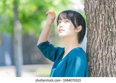 Portrait of young asian girl. Sunshine.