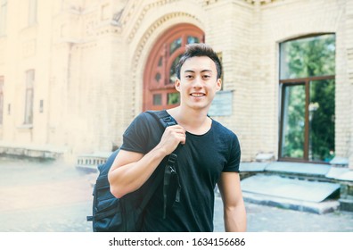 Portrait Of Young Asian Man Student Near University, Student And Tutoring Education .