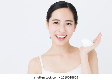 portrait of young asian woman beauty image on white background