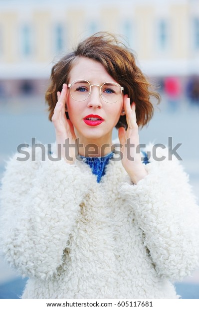 Portrait Young Attractive Girl Bright Lips Stock Photo Edit Now