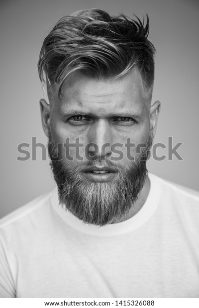 Portrait Young Attractive Man Stylish Haircut People Beauty