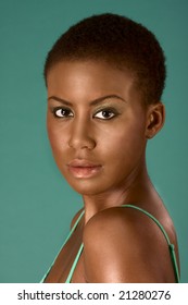 Portrait Of Young Beautiful Afro American Woman With Short Hair Wearing Make Up