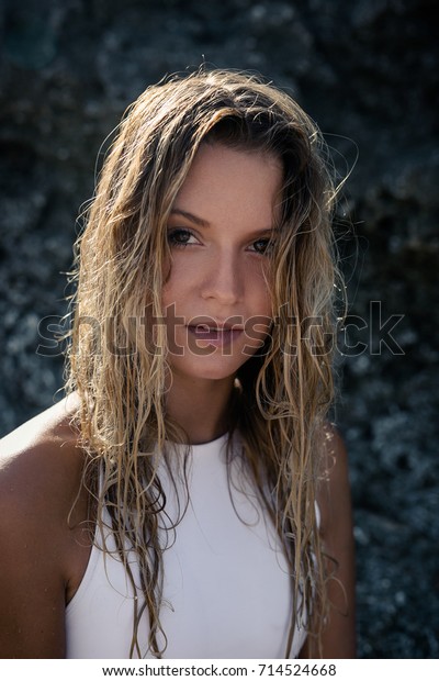 Portrait Young Beautiful Blonde Surfer Girl Stock Photo Edit Now