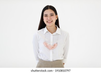 Portrait Of Young And Beautiful Long Hair Woman On White Backgrond