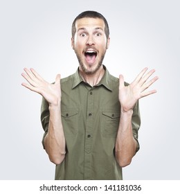 Portrait Of A Young Beautiful Man Surprised Face Expression