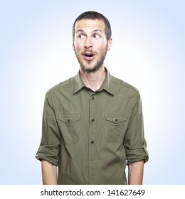 Portrait Of A Young Beautiful Man Surprised Face Expression