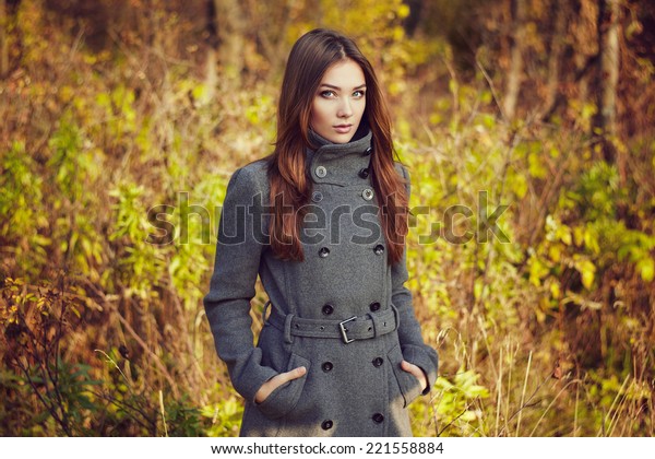 Portrait Young Beautiful Woman Autumn Coat Stock Photo (Edit Now) 221558884