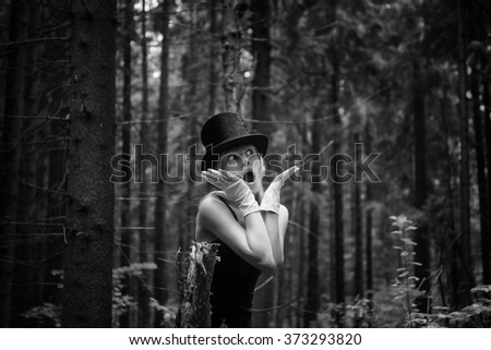 Similar – Image, Stock Photo Woman opening arms while enjoys nature in a tree forest.