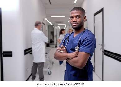 Portrait Of Young Black African Nurse Or Doctor In Uniform Posing