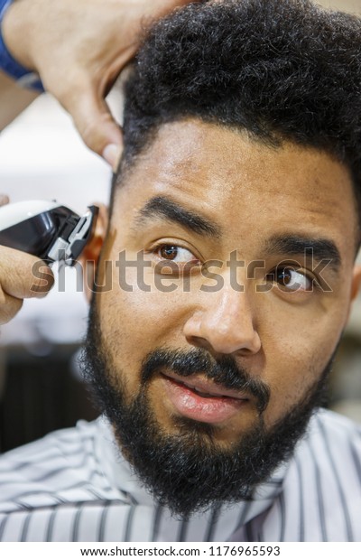 Portrait Young Black Man Barbershophandsome African Stock Image