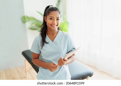 A Portrait of young black Rehabilitation woman physiotherapist on a physio center