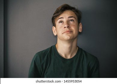 Portrait Of Young Boy With Acne Problems, Puberty Teenage