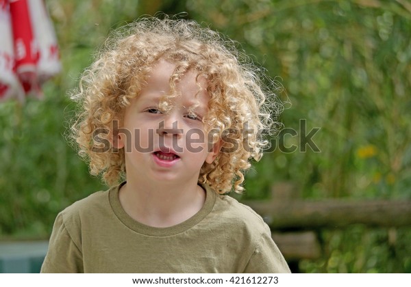 Portrait Young Boy Blond Curly Hair Stock Photo Edit Now 421612273