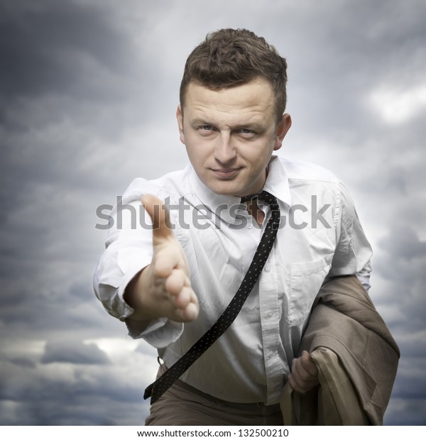 Portrait Young Business Man Hand Outstretched Stock Photo Edit Now