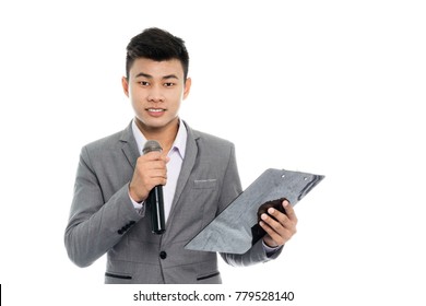 Portrait Of A Young Business Man Wrap Up. Isolated On White Background