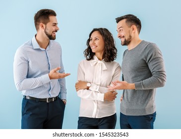 Portrait Of Young Business People On Color Background