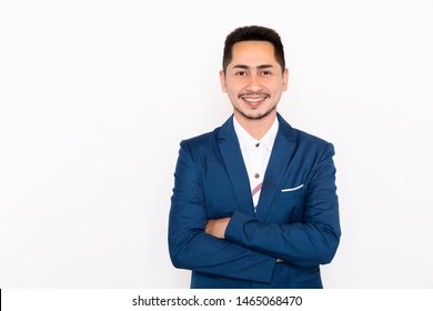 Portrait Young Businessman Casual On White Background