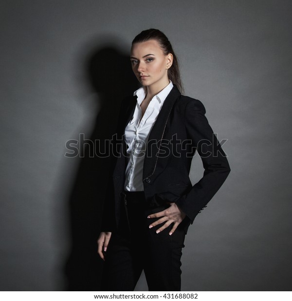 Portrait Young Businesswoman Black Suit On Stock Photo 431688082 ...