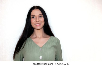 Portrait of young caucasian woman and long black hair smiling on isolate background. Beautiful black hair woman beautiful portrait.  - Shutterstock ID 1792015742