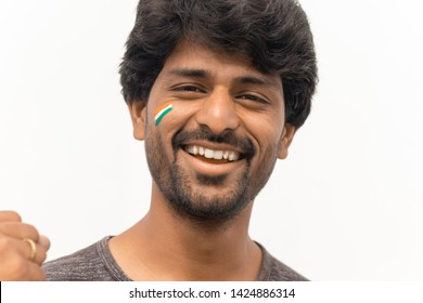 Portrait Of Young Cheerful Indian Male Cricket Fan Insolated Background