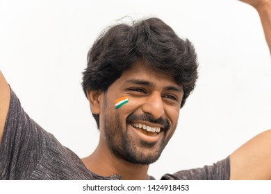 Portrait Of Young Cheerful Indian Male Cricket Fan On Isolated Background