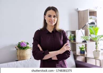 Portrait Of Young Confident Female Mental Social Therapist With Arms Crossed In Office. Psychology, Psychotherapy, Mental Health, Help And Support Concept