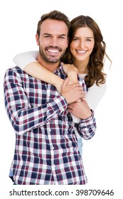 Portrait Of Young Couple Smiling On White Background