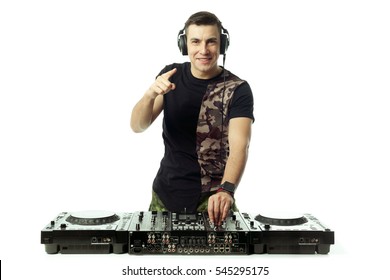 Portrait of a young DJ isolated on white background